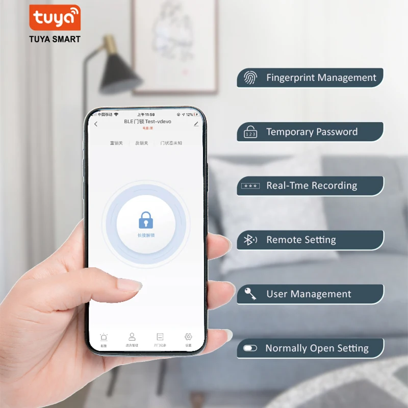 Умный дверной замок Tuya Bluetooth биометрический цифровой для домашнего