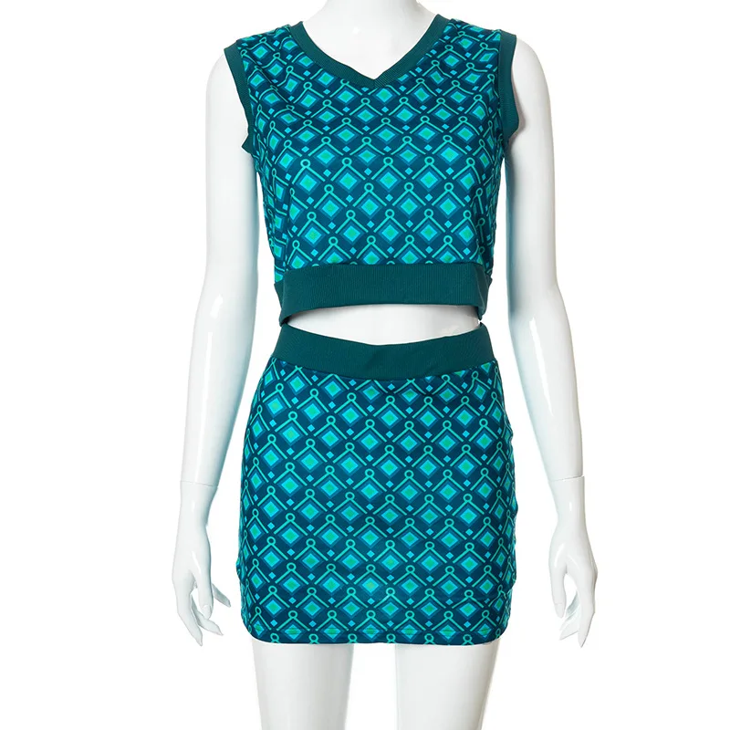 

New 2021 Summer V Neck Crop Top Women Pink Plaid Sleeveless Vintage Sexy Off Shoulder Casual Knit Tank Tops Red Blue Print