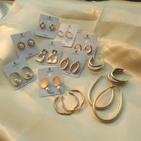 new style vintage metal geometricripplepearl drop earrings women long statement big hoops wholesale factory jewelry ear access