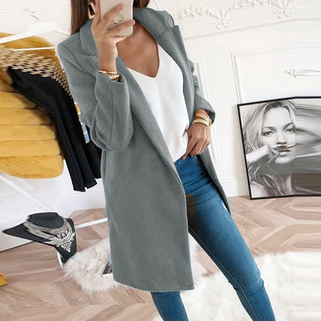 Женское зимнее шерстяное пальто с отложным воротником Длинная шерстяная Женская