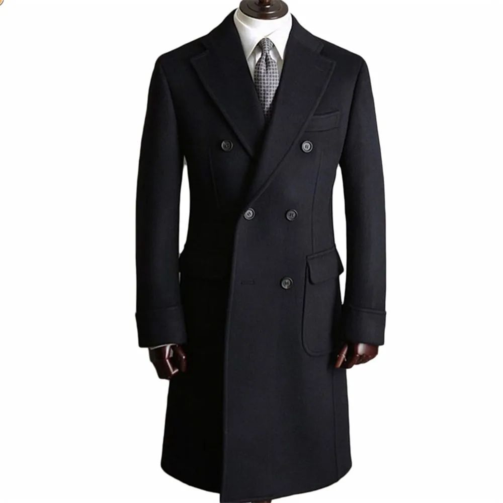 

Last Design Italian Black Suit Jacket Double Breasted Overcoat Tweed Wool Blends Thick Long Coat Custom Made Monteau Homme 2022
