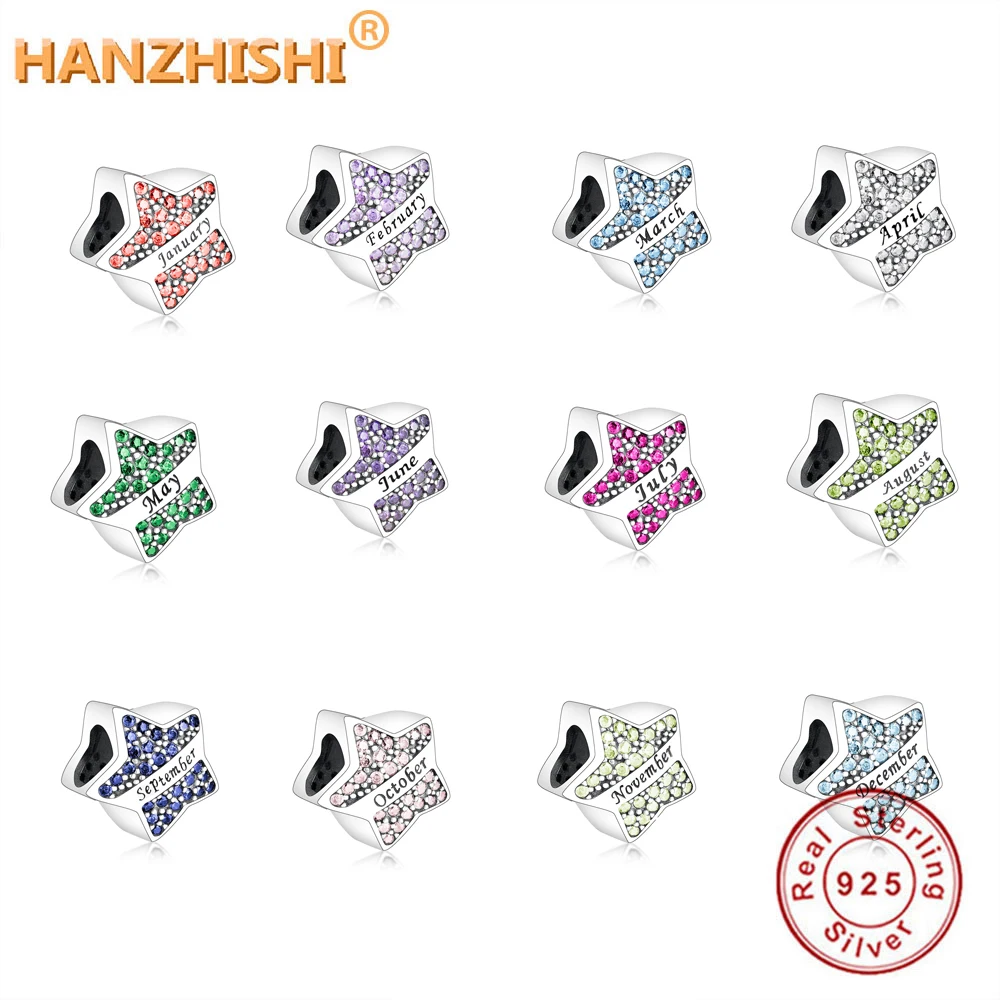 

2021 Spring Collection 925 Sterling Silver Shining Birthstone Star Charms Beads Fits Original Brand Charm Bracelet Jewelry