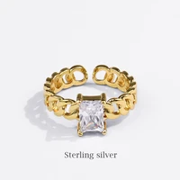 silver fuyuan french ins design fashion zircon golden chain personality ring female online influencer street shot chic style