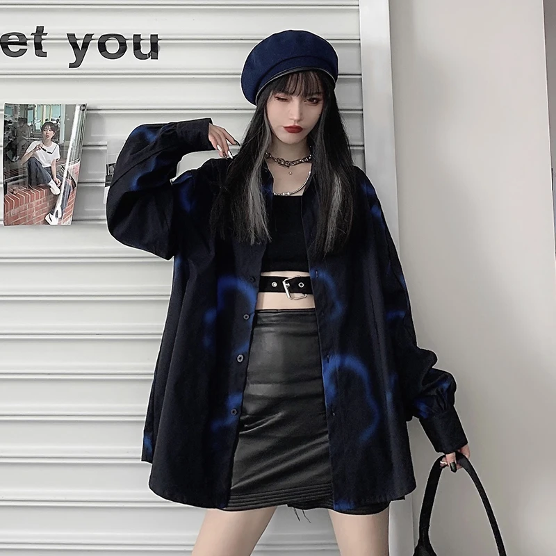 

KOSAHIKI 2021 Harajuku Loose Long Sleeve Female Blouse Korean Streetwear Spring Shirts Vintage Turn Down Collar Blusas Mujer