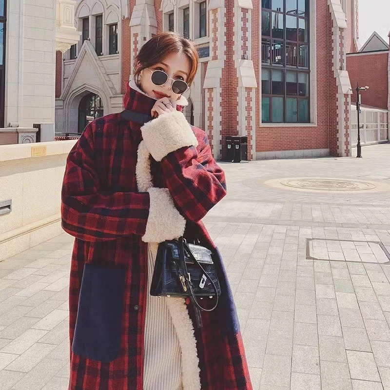 Женское зимнее пальто-поло с воротником из овечьей шерсти хлопковое пальто в