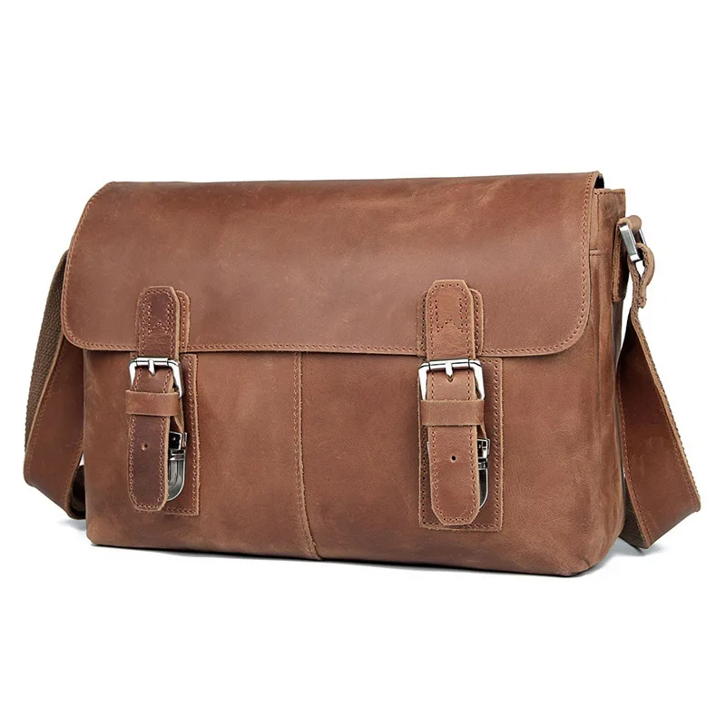 Nesitu High Quality Brown Vintage 100% Thick Genuine Crazy Horse Leather Cross Body Men Messenger Bags Male Shoulder Bag M6002 | Багаж и