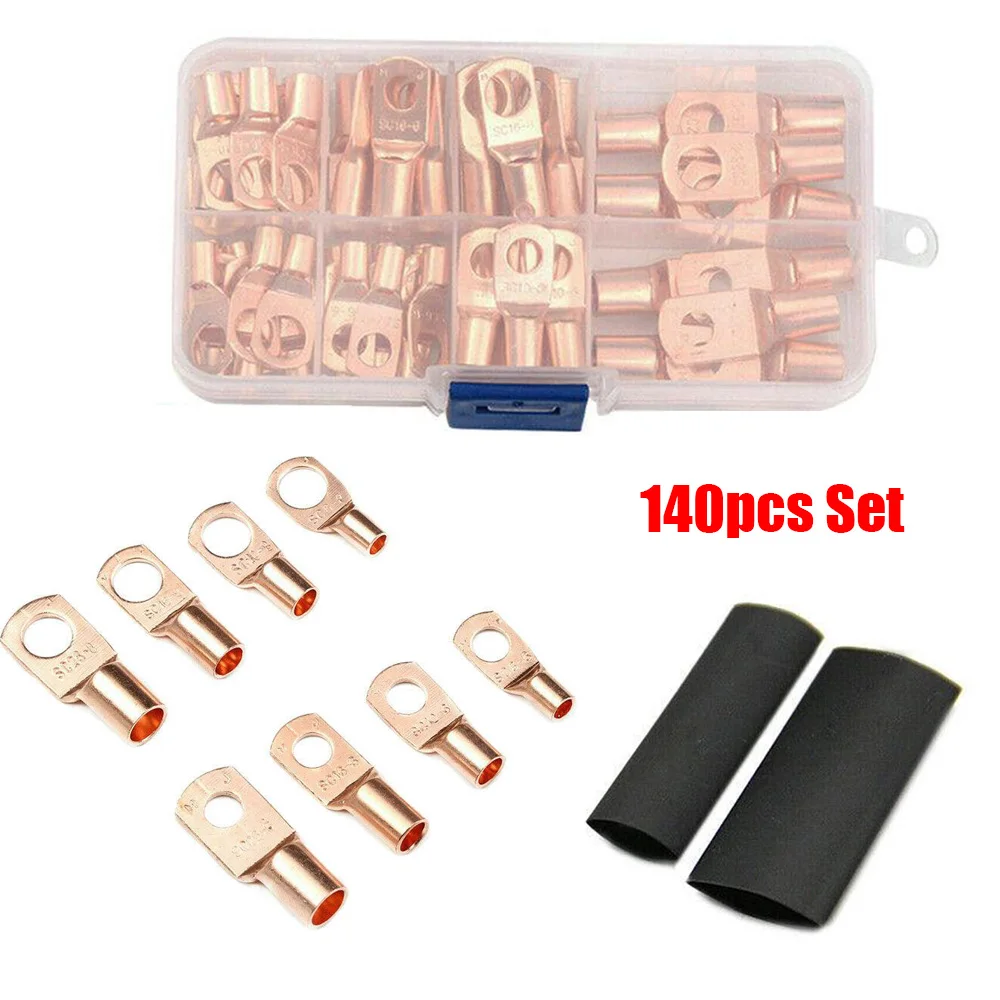 

140pcs set Heat Shrink Tubing Copper Ring Terminals Lug Welding Bare Cable