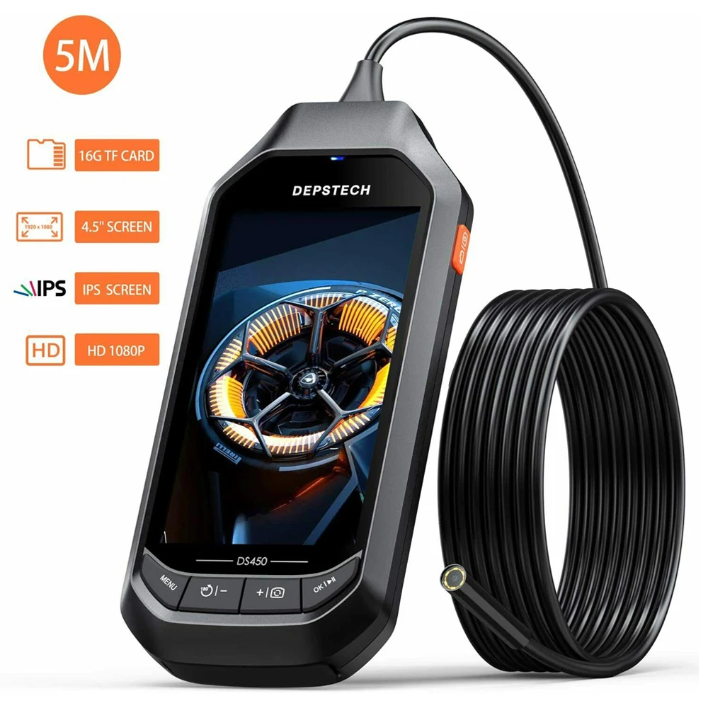 

DEPSTECH DS450 4.5in IPS Screen Digital Endoscope 2.0MP 5.0MP Industrial Borescope Inspection Semi-Rigid Snake Camera 6 LEDs
