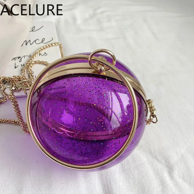 

ACELURE Transparent Circular Small Shoulder Crossbody Bags for Women Fashion Solid Color Hasp Metal Chain Handle Handbag Purse