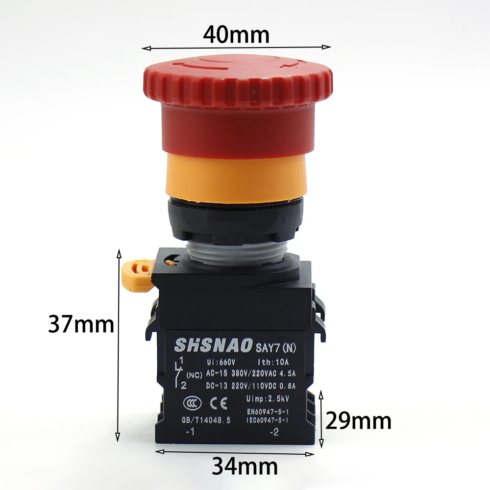 

2PCS 22mm Mushroom head emergency stop button 220v switch Since the lock Head with Arrow Scram button 2NC 2NO