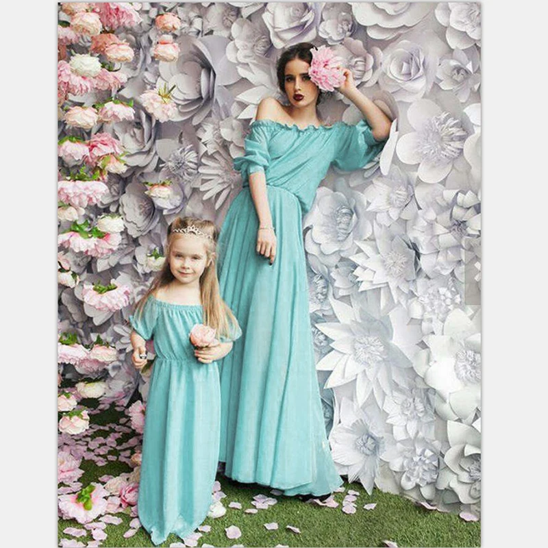 

Mother and Daughter Boho Girl's Dresses Fashion Parent-child Off-shoulder Dress Family Matching Outfits Mom Dresses