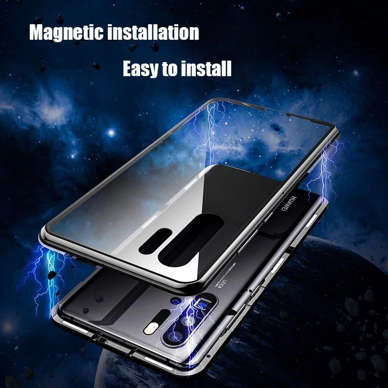 magnetic double sided glass metal phone case for huawei p40 p30 p20 pro 8x 9x y9 p smart z 2019 honor 10 20 50 mate 30 20 lite free global shipping