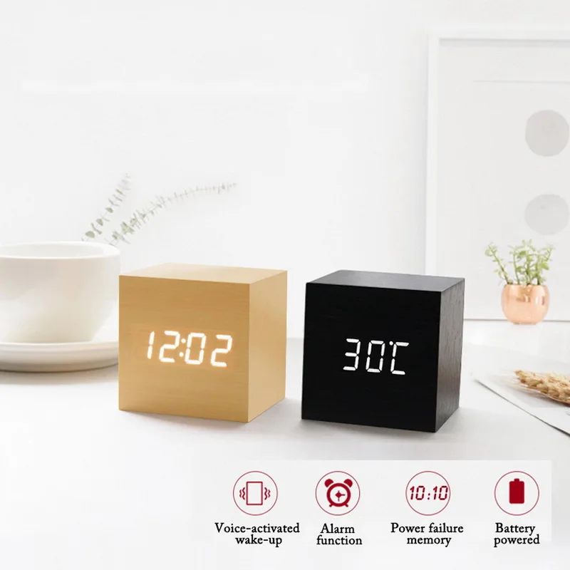 Antique Style Digital Wooden LED Alarm Clock Voice Control Snooze Timer Lunimous Display for Bedroom Office Desktop Table Decor | Дом и сад