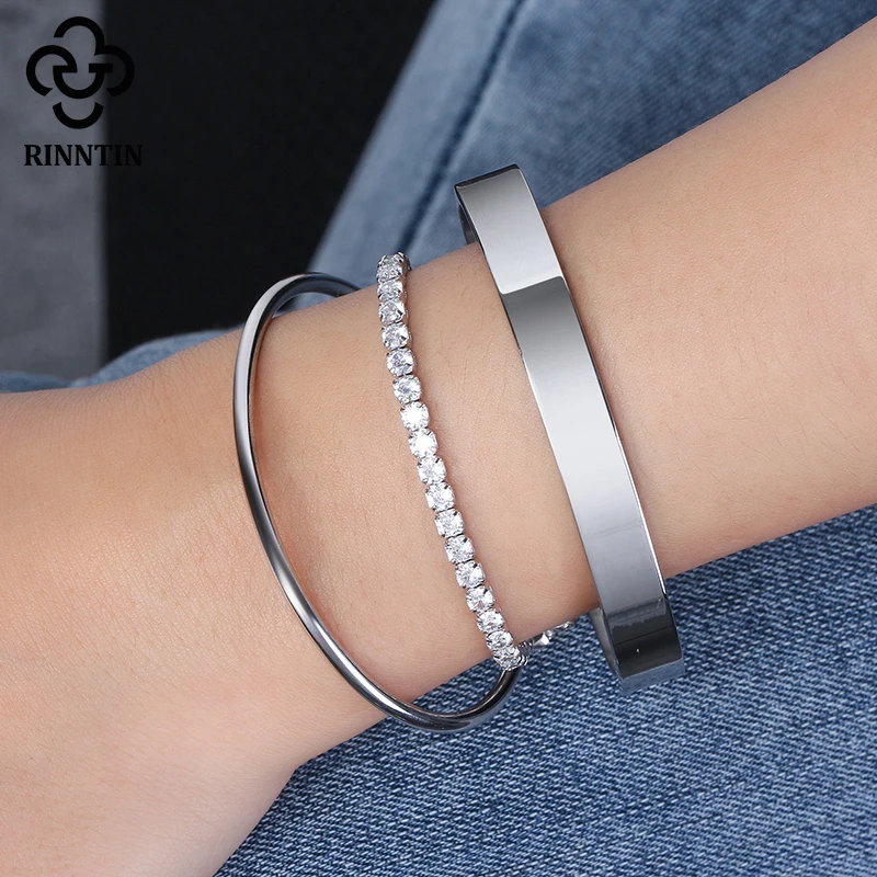 Rinntin реального 925 стерлинговый Серебряный браслет для тенниса женщин с Циркон
