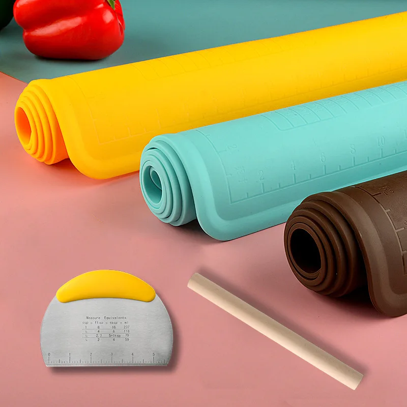 

3-Piece Food-Grade Rolling Mat Set Non-Stick Powder Kneading Mat and Dough Pad Baking Texture Roller Embossed Rolling Pin