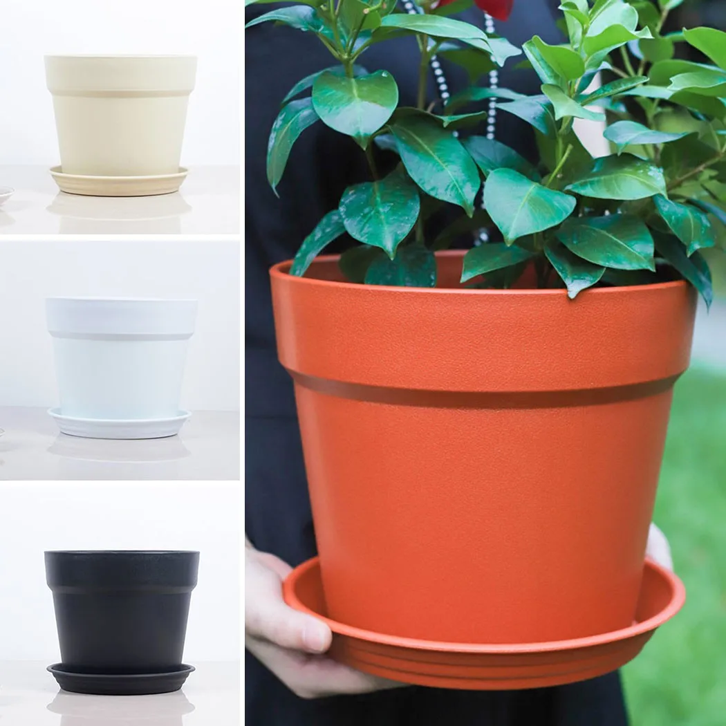 

Plastic Round Plant Flower Pot Planter Grow Container Water Garden With Tray Imitation Ceramic Flower Pots Planters 9.5X6.7X9cm