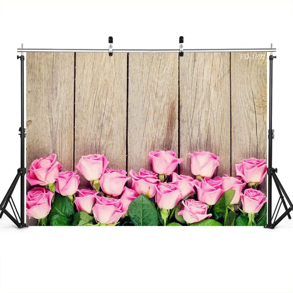 

Pink Rose Flower Wood Board Photography Background Prop For Baby Shower Kid Party Portrait Food Cake Backdrop Photo Studio Decor