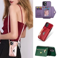 luxury crossbody shoulder strap zipper wallet card stand holder leather case for samsung s21 ultra s20fe note 20 a72 52 12 51 71