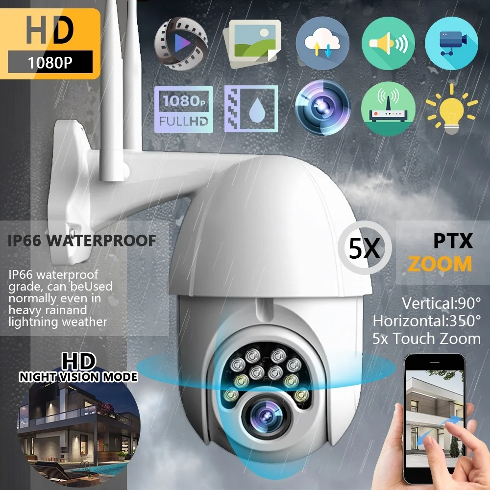 Камера видеонаблюдения IP с Onvif WiFi 2MP 1080P Беспроводной Скорость купольная PTZ CCTV ИК