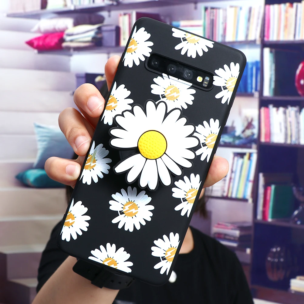 For Samsung Galaxy S20 Ultra Note 10 Pro S10 Lite S8 S9 Plus A50 A70 A71 A51 A40 A30 A20e A7 3D Ins Daisy Stand Holder Soft Case | Мобильные