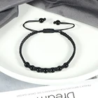 Браслет плетеный мужской с натуральным камнем, черное плетеное Ювелирное Украшение с бусинами из оникса и лавы, регулируемая цепочка из шнура, бижутерия ручной работы