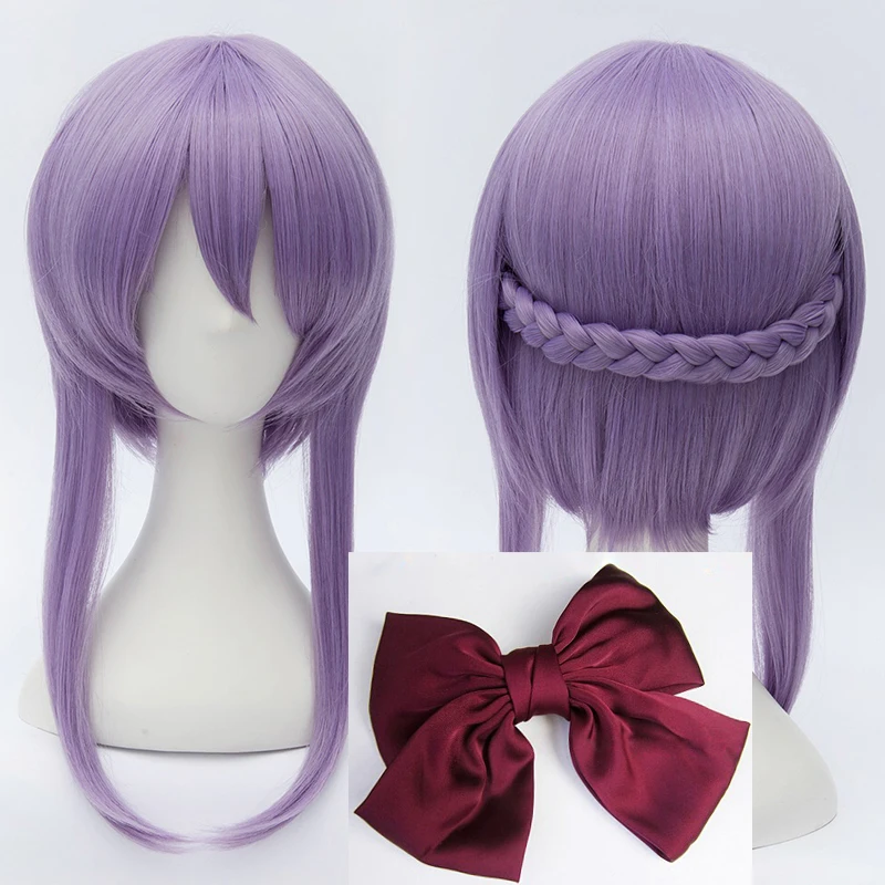 

Seraph of the end Hiiragi Shinoa Wigs Light Purple Heat Resistant Synthetic Hair Perucas Cosplay Wig + Wig Cap + Bowknot Hairpin