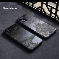 sandalwood case for iphone 13 12 pro max mini 11 xs x xr se 2020 7 8 plus cases 3d engrave natural wood shockproof cover funda