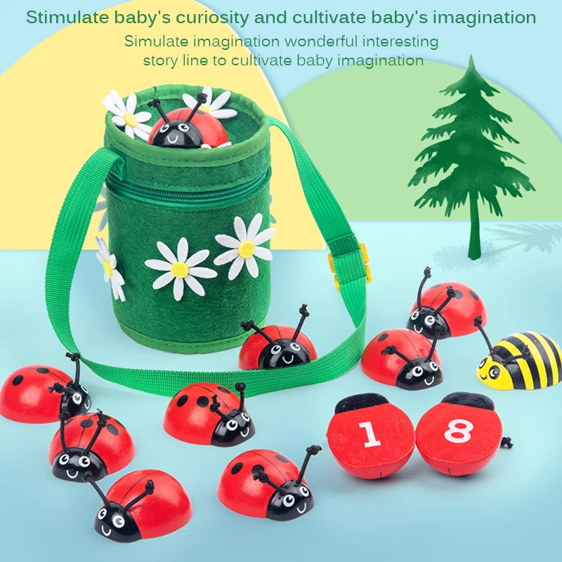 

Montessori Counting Beetle Wooden Educational Toys 0-10 Numbers Learning To Count Ladybug Felt Backpack Educational Toy For Kid