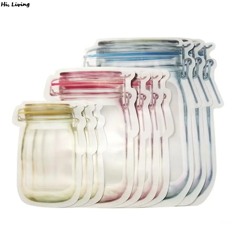 

Reusable Mason Jar Bags Bottles Nuts Candy Cookies Zipper Bag Seal Food Storage Bag Portable Snacks Sealed Kitchen Organizer