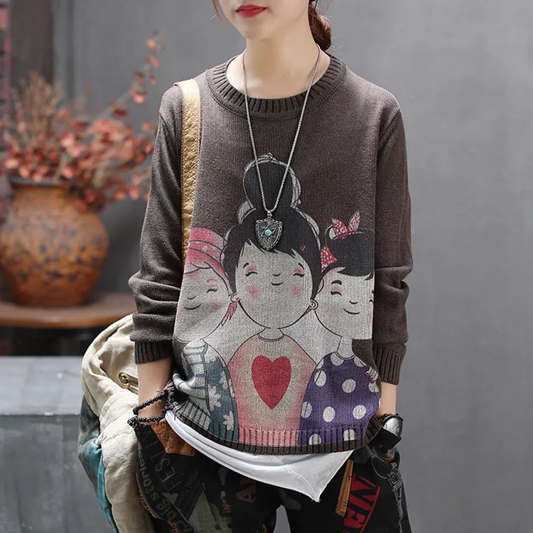 Осенне-зимний свитер Ретро стиль женские вязаные топы трикотаж свободные