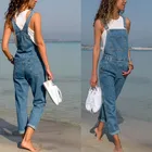 Модный женский мешковатый джинсовый комбинезон, длинный сарафан, однотонный Свободный Повседневный Комбинезон