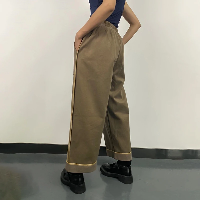 

CHICEVER Denim Trousers For Women High Waist Loose Patchwork Pockets Oversized Casual Cargo Pants Female 2021 Autumn Clothes New
