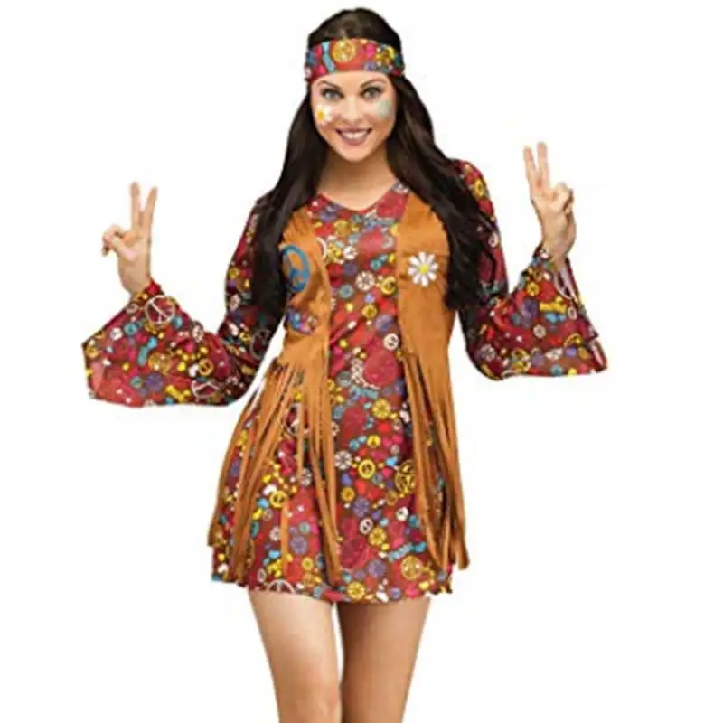 

Women Beach Sand Disco Show Lady Hippie Cosplay Clothes Uniforms Indians Nightclub Bar Singer Halloween Costumes