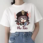 Футболка Genshin Impact Hot Game Hu Tao, топы с графическим принтом для женщин, милая детская футболка унисекс с круглым вырезом, футболка большого размера для женщин