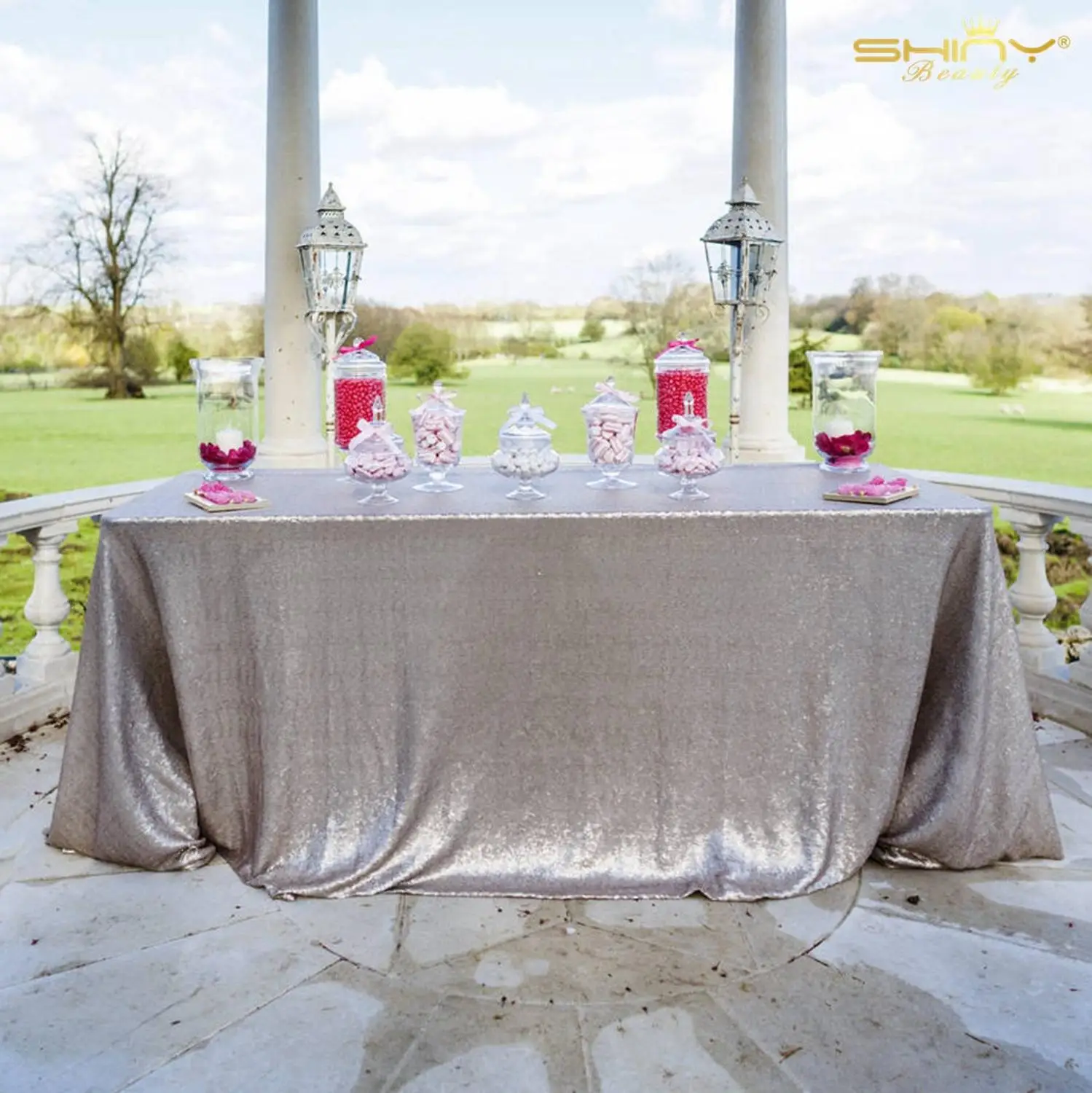 Champagne ShinyBeauty 90x132-Inch-225x330CM Квадратная бирюзовая скатерть с блестками, сверкающий стол с блестками-больше вариантов цвета-R - Цвет: Champagne