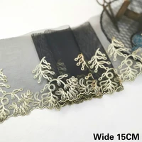 15cm wide elegant black mesh lace fabric glitter gold thread embroidery ribbon trim dress guipure scarf apparel diy sewing decor