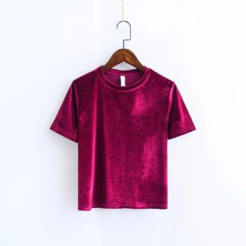 Женская сексуальная бархатная футболка с коротким рукавом укороченный топ s лето