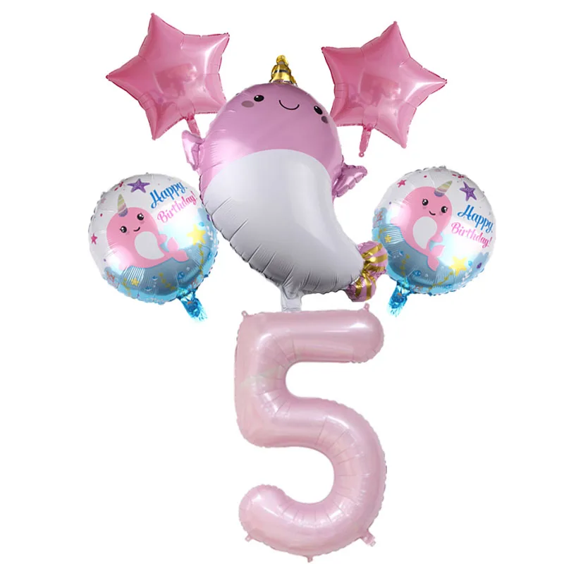 6 шт. розовые синие милые фольгированные воздушные шары в виде Кита жемчужный