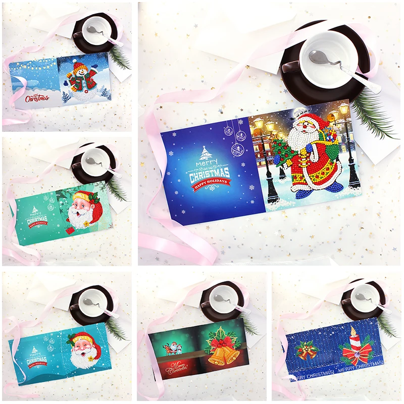 

5D Diamond Painting Christmas Cards Diamond Embroidery Santa Claus Greeting Postcards DIY Diamond Mosaic Handmade Gift