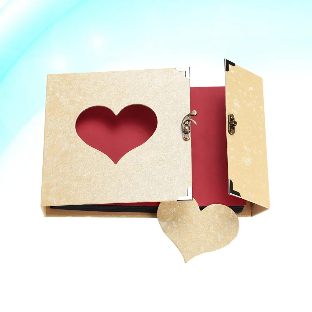 

10inch Memory Book Gift Box Vintage Photo Self-adhesive Wedding DIY Scrapbook Hollow Out Album Love Heart(Beige)