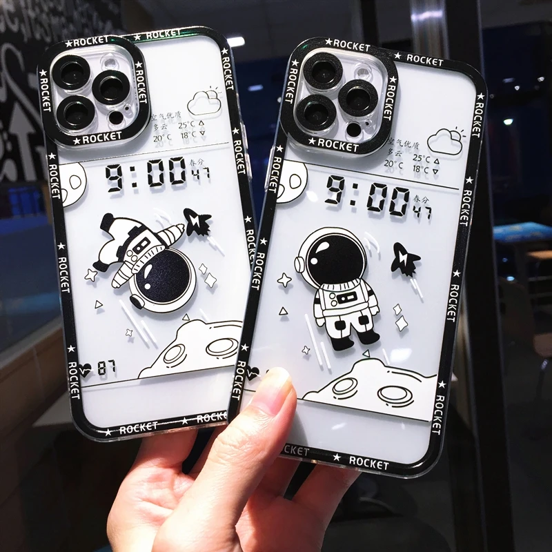 

M3C Angel Eyes Astronaut Transparent TPU Phone Case For iPhone 13 12 11 Pro Max Mini XS XR X 8 7 Plus SE2 Soft Thin Cover funda