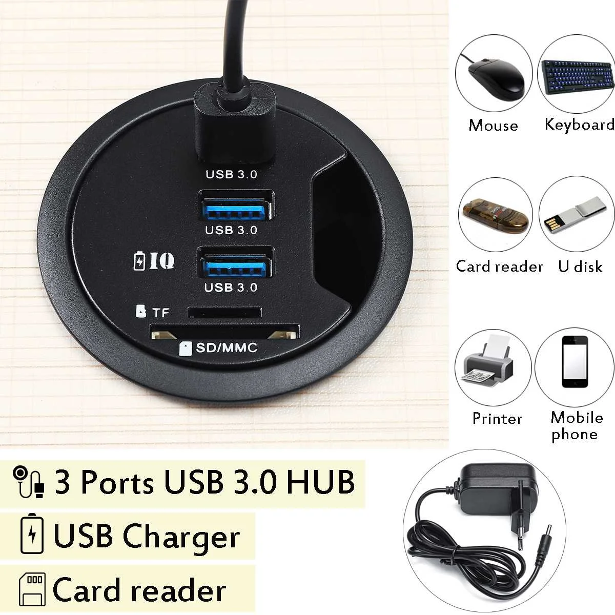 

USB 3,0 HUB адаптер в настольные часы 3-Порты и разъёмы зарядки Зарядное устройство с устройство для чтения карт SD TF для ПК держатель для планшета...