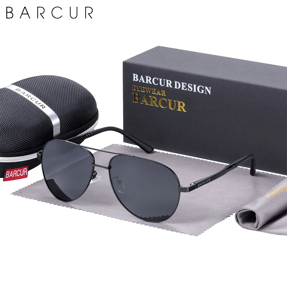 

BARCUR Design Aluminium Magnesium Temples Steel Frame Men Polarized Sunglasses Utralight Eaywear Sun Glasses UV400