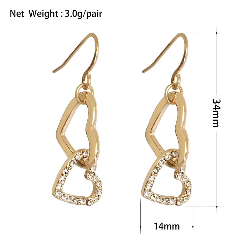 

Lovely Gold Color Plating Clear Stone Decorated Heart Link Drop Earrings For Women Girl Elegant Casual Girly Daily Party Jewelry