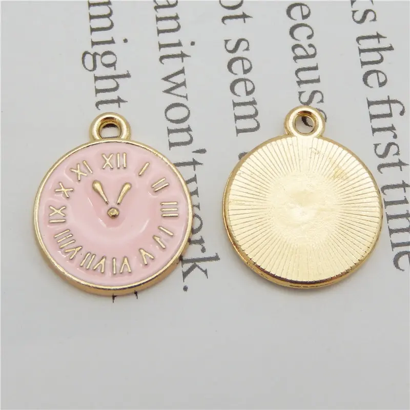 Julie Wang 15PCS Enamel Round Clock Charms Blue Pink Purple Gold Tone Clocks Bracelet Earrings Alloy Jewelry Making Accessory | Украшения и