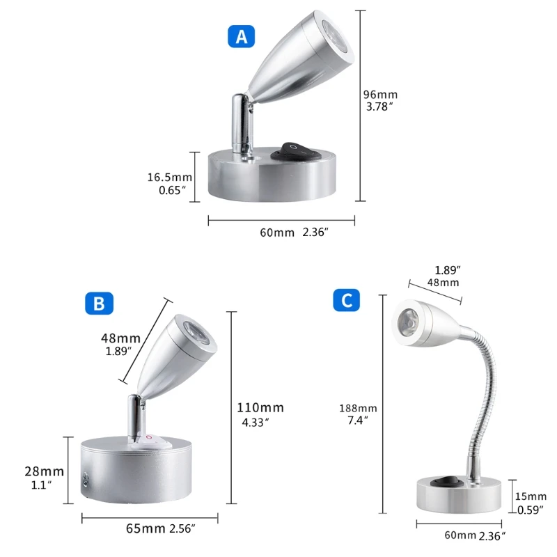 

12V Reading Lamp RV Boat LED Bedside Lamp Camper Multipurpose Lighting Equipment Light Switch Control Light