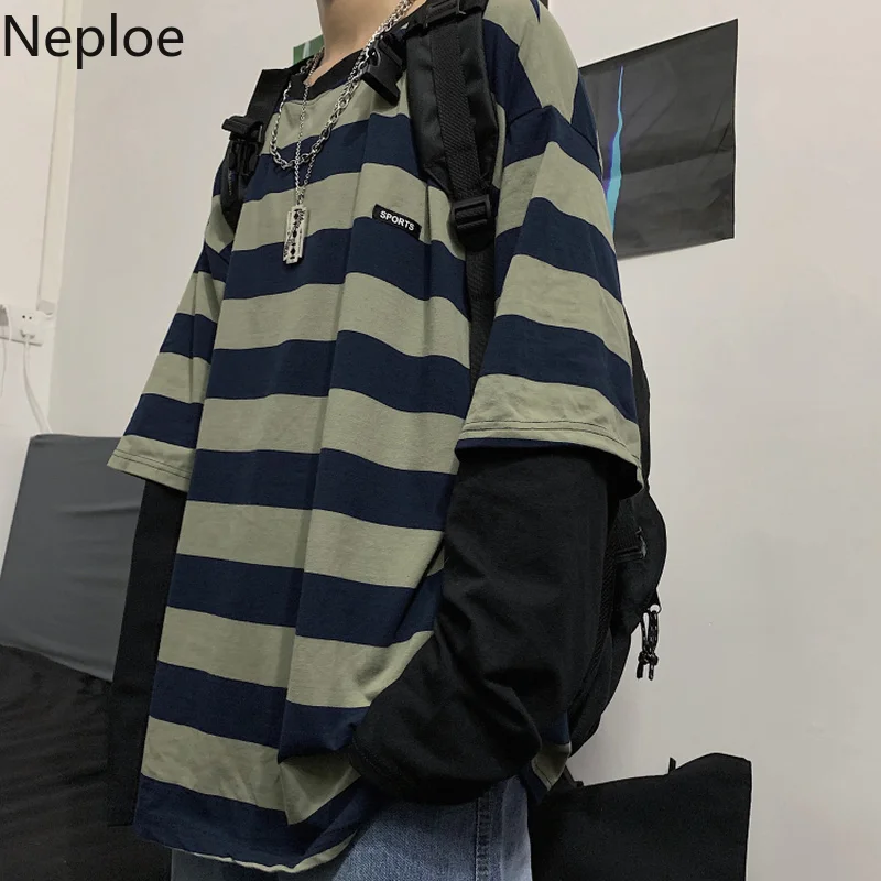 Neploe/Осенняя Винтажная футболка в полоску стиле Харадзюку женская Свободная