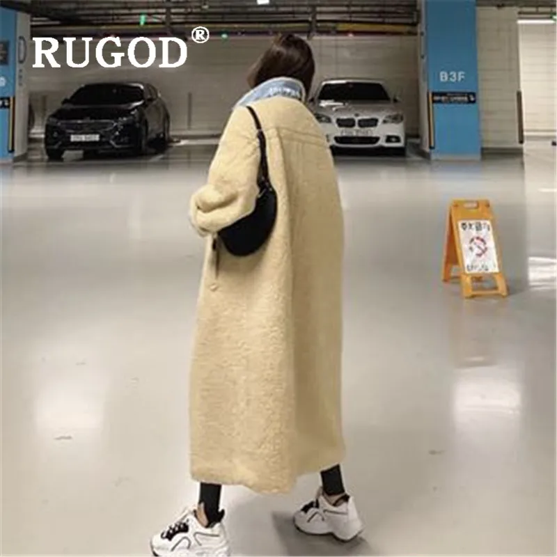 пальто женское RUGOD Модное Длинное толстое из овечьей шерсти элегантное