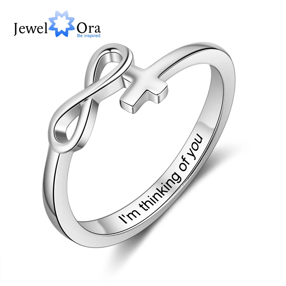 

JewelOra Personalized Name Cross & Infinity Love Rings for Women Silver Color Customized Engraving Ring Trendy Jewelry Gifts