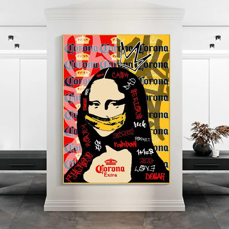 

Funny Mona Lisa Creative Graffiti Art Paintings on the Wall Posters and Prints Street Art Canvas Picture Home Wall Decor Cuadros
